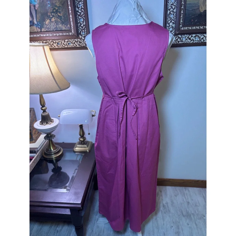 Blair Purple Embroidered Bird Sleeveless Dress Midi Length‎ Cotton Blend